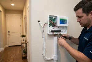 installation-dun-systeme-dalarme-technicien-repare-panneau